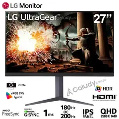 LG - Monitor ULTRAGEAR 27GS75Q-B 27" IPS QHD 180HZ OC 200Hz 1ms G-Sync