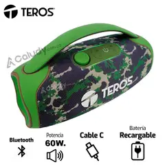 TEROS - Parlante Portatil Verde Militar Camuflado 60 watts Bluetooth
