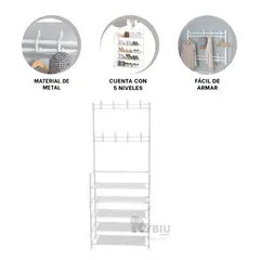 GENERICO - Portazapatos Curvo con Perchas en Blanco Y+Regalo Stickers