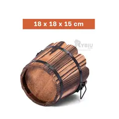 GENERICO - Vasija Rural para Flores en Marron Y+Banderitas Adhesivas