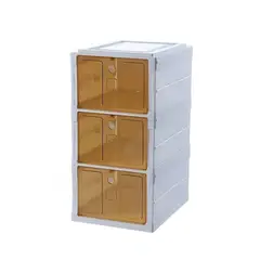 GENERICO - Zapatera Plegable de 3 Niveles Comodo Blanco con Tapa Ambar