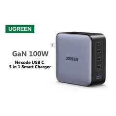 UGREEN - Cargador GaN 4 USB C / 1 USB A - enchufe US - 100W - - Gris
