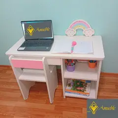 AMUEBLE - Escritorio de melamine niña Pantera BlancoRosadoTiendas