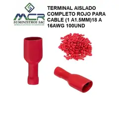 GENERICO - TERMINAL COMPLETO AISLADO ROJO PARA CABLE 1 A15MM18 A 16AWG 100UND