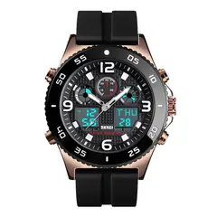 SKMEI - Reloj 1538 Negro detalles Oro Rosa Analogico Digital_.