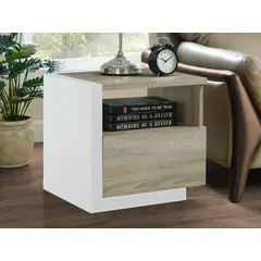 TU MESITA - Velador Mesa de Noche Isis color GrisBlanco 1 cajón