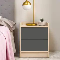 TU MESITA - Velador Mesa de Noche Paola 2 cajones Gris