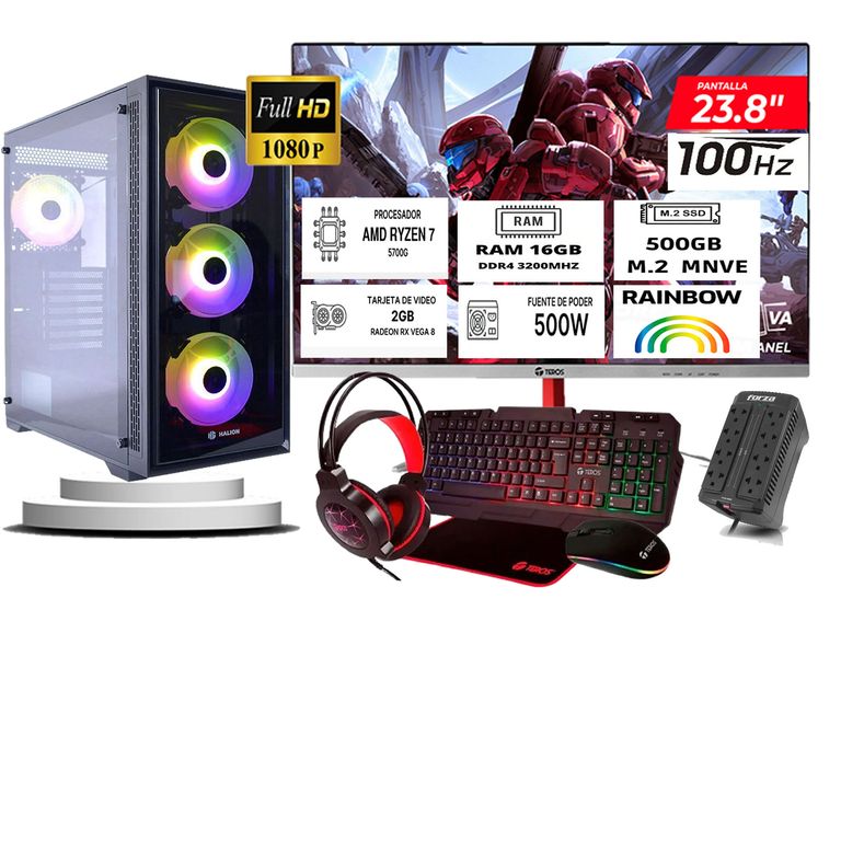 Computadora ryzen 7 5700g ram 16gb ssd 500 monitoR Curvo 24 full hd