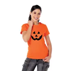 GENERICO - Polo Mujer Diseño calabaza Halloween - Naranja