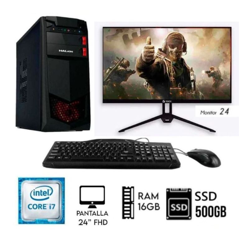 Computadora Pc Core i7 3.2Ghz Ram 16GB Disco SSD 500W Monitor 24" FHD