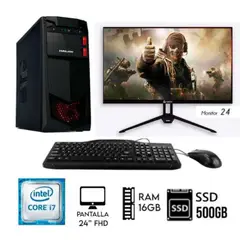 INTEL - Computadora Pc Core i7 3.2Ghz Ram 16GB Disco SSD 500W Monitor 24" FHD
