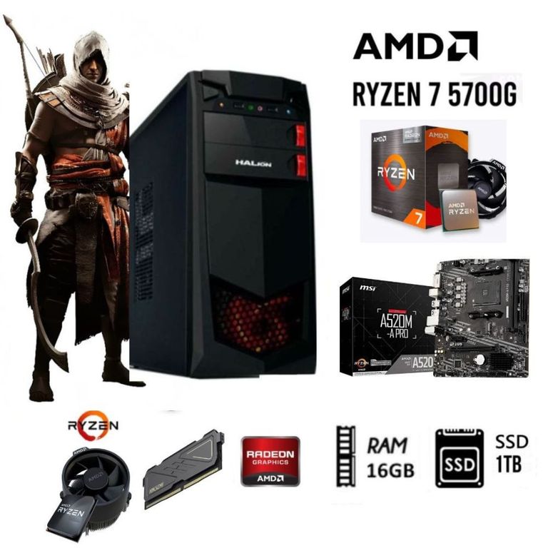 Computadora PC RYZEN 7-5700G 3.2Ghz RAM 16GB DISCO SOLIDO SSD 1TB