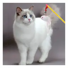 RYBIU IMPORT - Varita para Gatos con Juguete de Raton Blanco Color Amarillo