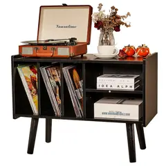 DIBA MUEBLES - Soporte para Tocadiscos con Almacenamiento de Vinilo Freya Negro -