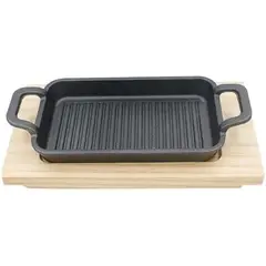 GENERICO - Sarten Rectangular De Hierro Fundido Con Base De Madera