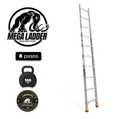 GENERICO - Escalera Arrimo en Aluminio 8 pasos Cap Carga 150Kg Mega Ladder