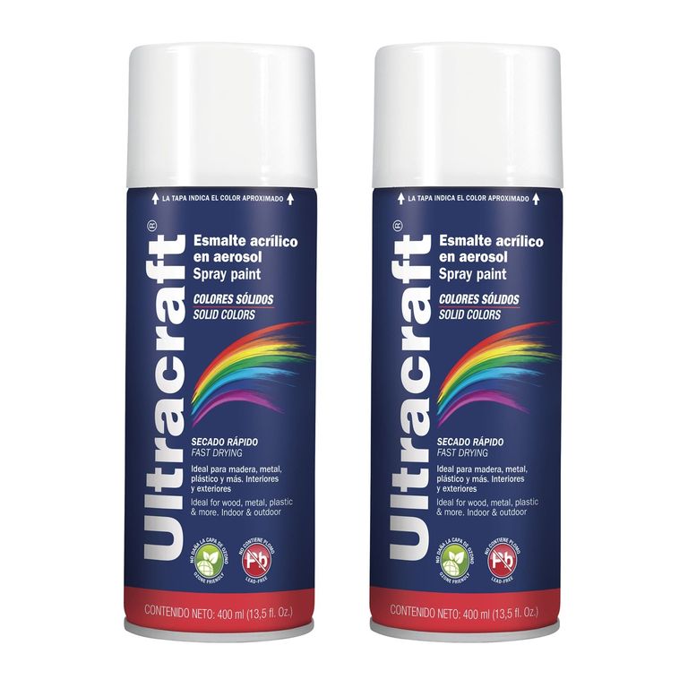 Pintura spray color BLANCO BRILLANTE, 2 UNIDADES ULTRACRAF