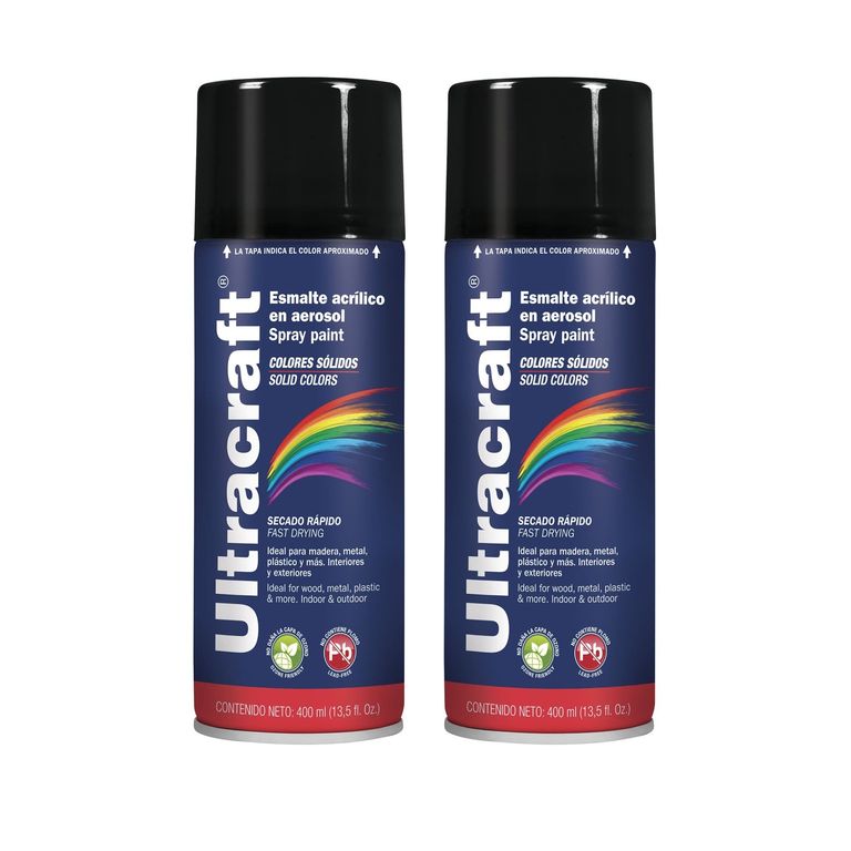 Pintura spray color NEGRO BRILLANTE, 2 UNIDADES ULTRACRAF