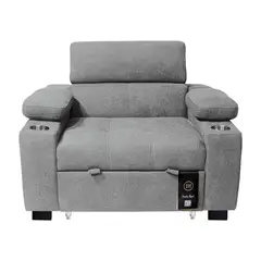 BARAKA HOME - Sofá Cama Baltimore con Porta Vasos y Bolsillo 1 plz - Gris Claro