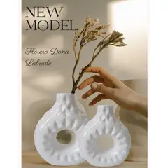 GENERICO - Juego de 2 jarrones decorativos forma de dona de color Blanco 20 x 17