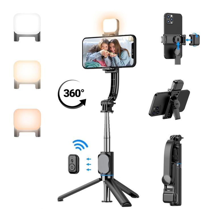 Palo Selfie C01s trípode 1.07 m y soporte desmontable, Bluetooh, LED