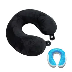 GENERICO - Collarin Almohada Viscoelástica Cuello U Gel Funda Negra