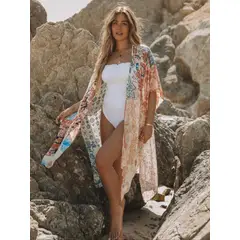 MOSS ROSE - Estampado floral bohemio para mujer Cover up beachwear coverup