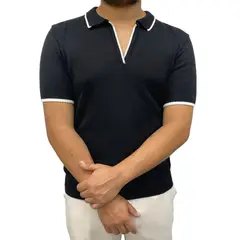 AMERICAN EXCHANGE - Polo Tejido Cuello Camisero Negro De Hombre -