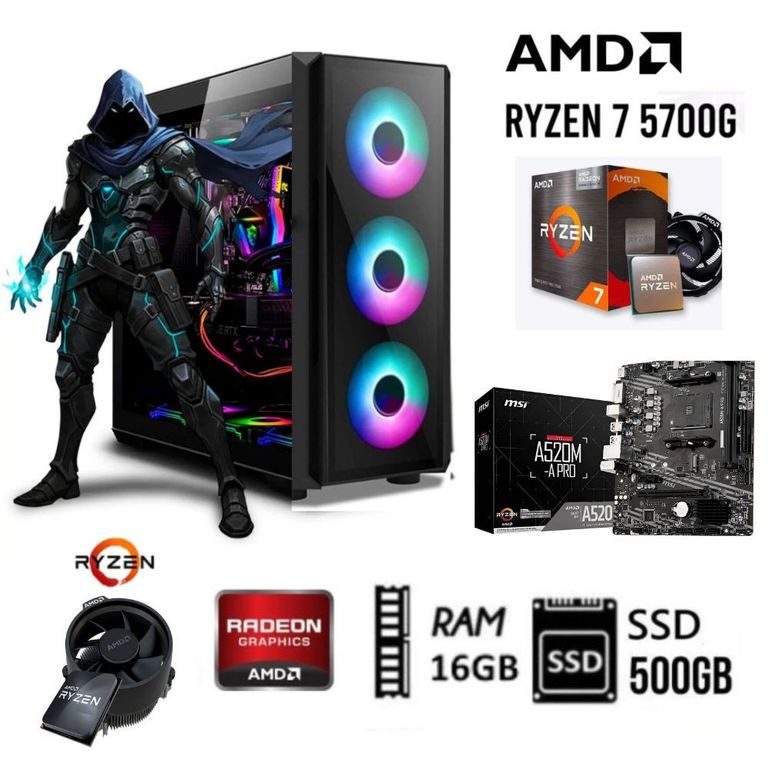 Computadora PC GAMER RYZEN 7-5700G 3.2Ghz RAM 16GB DISCO SOLIDO SSD 500GB