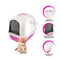 RYBIU IMPORT - Caja de Arena de Gato Cerrado Rosado Y+Banderitas adhesivas