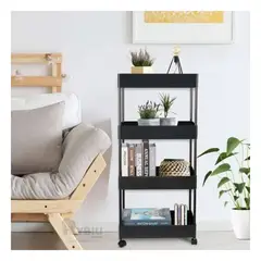 GENERICO - Carrito Organizador de 4 Niveles en Negro Y+Regalo Agendita