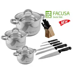 FACUSA - Juego de Ollas 6 piezas + Set de Cuchillos con base