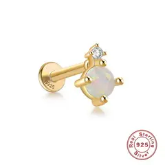 CLEO JOYAS & ACCESORIOS - Piercing Round Opalo 925 Dorado Plata