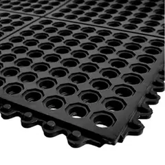 QRUBBER - Piso drenaje con unión orificio 90cm x 90cm x 12mm color negro