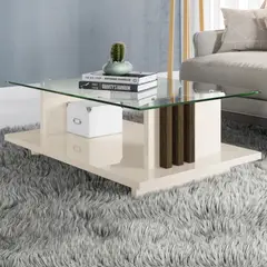 TU MESITA - Mesa de centro Moderna Frizz con vidrio color BlancoMarrón