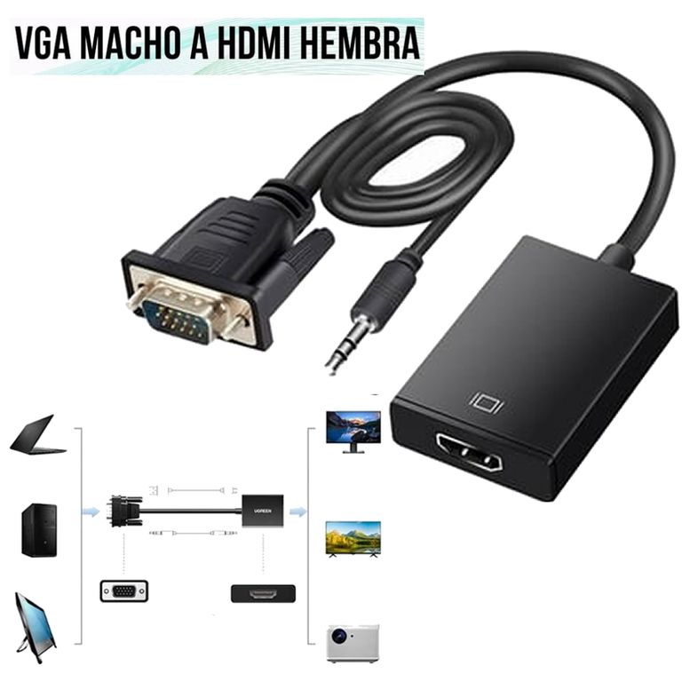 Adaptador VGA a HDMI Audio 1080p Convertidor