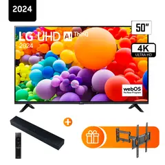 LG - Televisor 50 Pulg. LED Smart TV UHD 4K con ThinQ AI 50UT7300 + Rack + Samsung Soundbar HW-C400