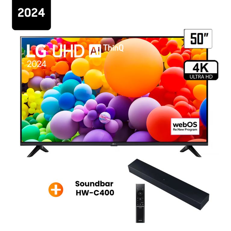 Televisor 50 Pulg. LED Smart TV UHD 4K con ThinQ AI 50UT7300 +Samsung Soundbar HW-C400