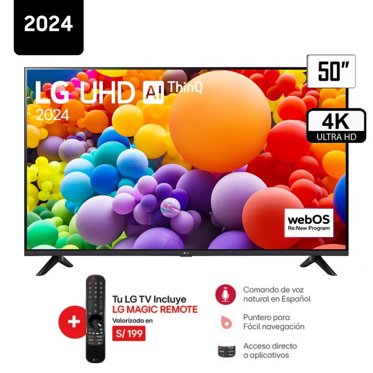 Televisor 50 Pulg. LED Smart TV UHD 4K con ThinQ AI 50UT7300 + Control Magic 2024