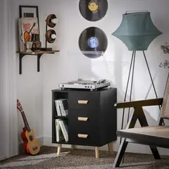 TU MESITA - Mesa auxiliar Velador Yuri color Negro 3 cajones