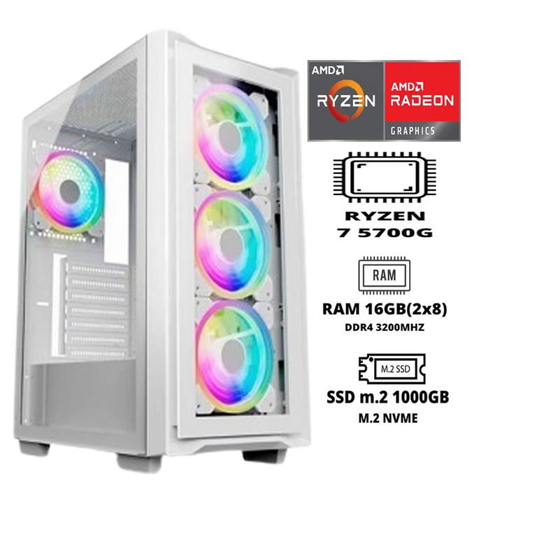 PC GAMER RYZEN 7 5700G 16GB RAM DUAL 1TB SSD M.2 CASE FUENTE 600W GAMER