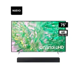 SAMSUNG - Televisor 75 UHD Crystal 4K Tizen OS Smart TV UN75DU8200 + soundbar