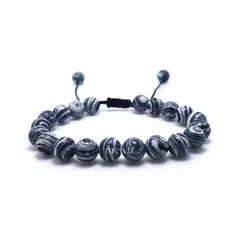 GENERICO - Pulsera Piedra Teñida Blanco y Negro 8 mm Regulable Para Mujer y Hombre