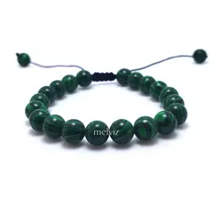 GENERICO - Pulsera Piedra Natural Malaquita Verde 8 mm Regulable Para Mujer y Hombre