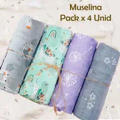 GENERICO - Manta Muselina para Bebé Bambú y Algodón Pack x 4 Unidades