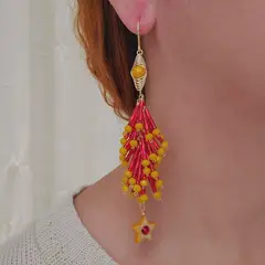 GENERICO - Aretes Largos Rojo y Amarillo de Canutillos Hecho a mano ByMatinella