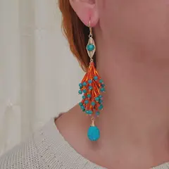 GENERICO - Aretes Largos Naranja y Turquesa Canutillos Hecho a mano ByMatinella