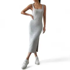 GENERICO - Vestido Acanalado Manga Cero Sab-20 Color Plomo