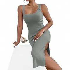 GENERICO - Vestido Acanalado Manga Cero Sab-20 Color Celeste