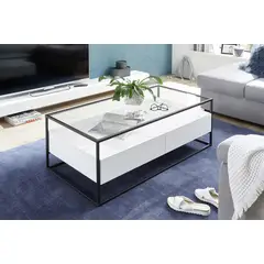 TU MESITA - Mesa de Centro tipo Industrial Bénfica con vidrio Color Blanco